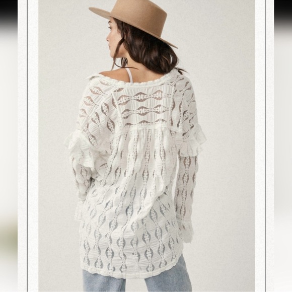Free People Candy Shop Tunic Brown Lace Blouse Small - Picture 10 of 15